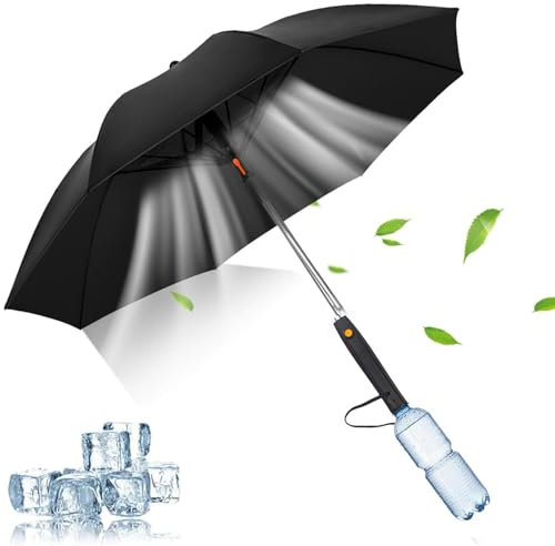 Quzente Umbrella With Fan And Mist Spray, Portable Mist Fan Umbrella With UV Protection, Rechargeable Fan Umbrella For Beach, Sports, Walking In Summer