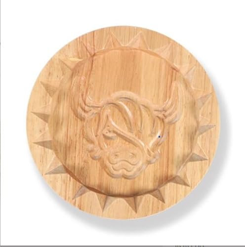 Couthie Shortbread Pan Wooden Thistle Highland Cow Print Cooking Backing Item Housewarming Gift Stamp 5x5 and 7x7 (Highland Cow 5x5), medium