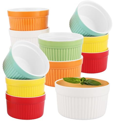 APACALI 12 PCS Moules à Soufflé, 180ml Ramequin Four, Bols à Crème Brûlée en Céramique, Ramequin Creme Brulee pour Muffin, Gâteau, Dessert, Sauce
