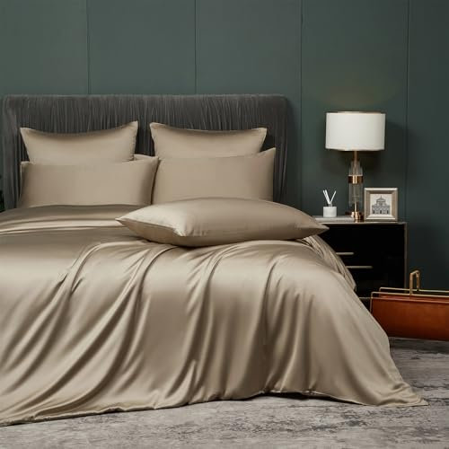 Luofanfei Bambus Bettwäsche 220x240 cm Gold Khaki Sommer Kühlende Uni Bambusfasern Lyocell Glänzend Bettwäsche Set Atmungsaktiv Bamboo Luxus Bettbezug und Kissenbezüge 80x80 cm mit Reissverschluss