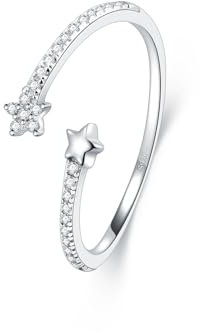 CHIC & ARTSY Star Ring 925 Sterling Silver Stacking Rings | Open Spoon Rings for Women Simple Finger Wrap Ring | Size 6.5 Adjustable