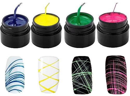 Gel-Nagellack-Set, 4 Farben, elastische Zeichnungslinie, Nagellack, helle Spinne, langanhaltend, hohe Pigmente