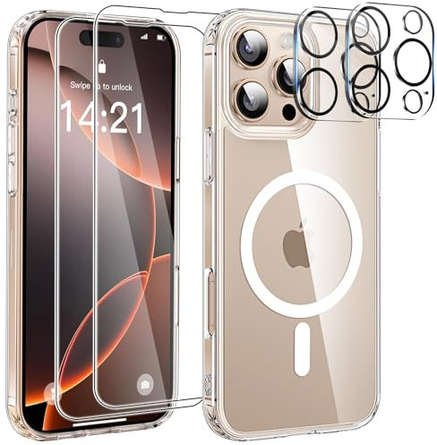 YisrLery 5-in-1 Kompatibel mit iPhone 16 Pro Hülle für Mag Safe mit 2 Stück Schutzfolie und 2 Stück Kameraschutz Militärnorm Schutz, PC Kratzresistente Rückseite Stoßfest Magnetische Hülle 6.3- Klar