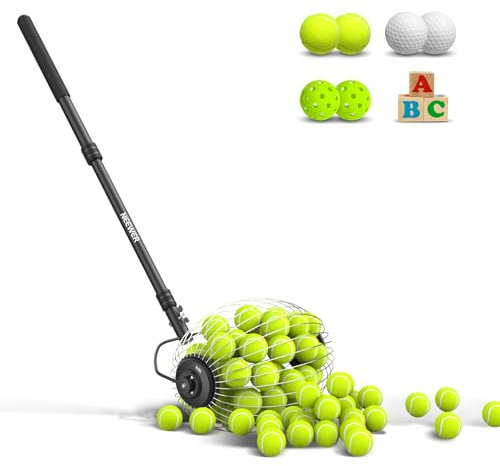 NEEWER Tennisball Sammler, 77-148cm teleskopierbarer Rollball Aufnehmer mit Auffangbehälter und Rollkorbhalterung für bis zu 40 Tennisbälle, Trainingszubehör und Ausrüstung, TB01S