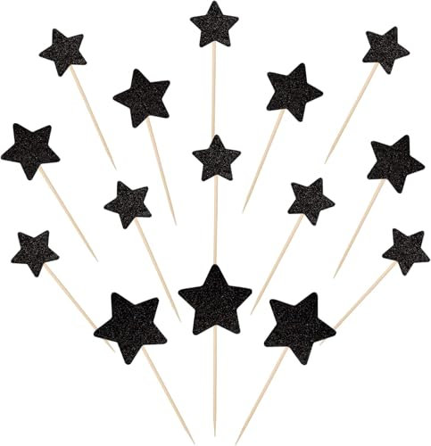 30 Stück Kleiner Stern Cupcake Toppers Glitzer Glitzern Stern Tortendeko Verlobung Hochzeit Kuchen Deko für Baby Dusche Geburtstag Party Kuchen Dekorationen Schwarz