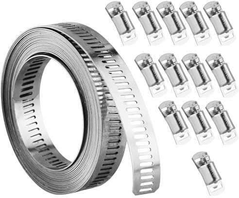 Hose Clamp Kit DIY 11.5 Feet Metal Strap + 18 Stronger Fasteners Large Adjustable Clamp Worm, Gear Band Hose Clamps Screw Clamps Duct Pipe Metal Clamp Strapping for Pipe, Plumbing, Tube