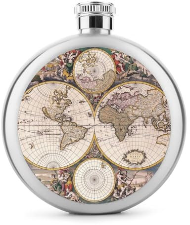 Whiskey Flask World Map Hip Flask for Liquor Stainless Steel Drinking Flask for Men Women 9x9cm