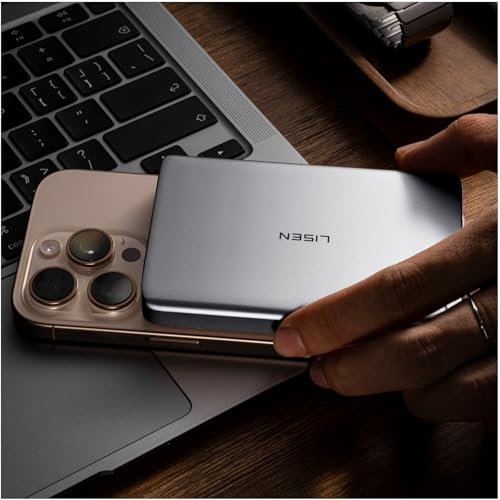 LISEN for Magsafe Power Bank Slim Magnetic Wireless Power Bank 10000mAh Magsafe Battery Pack Wireless Magnetic Portable Charger Camping Travel Essentials for iPhone 16 Pro/15/14/13/12,Glacier Gray