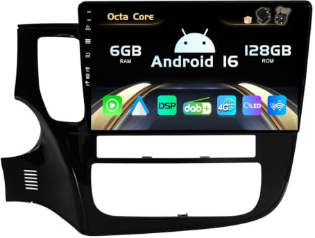 SXAUTO Android 16 -[Built-in 4G DAB]- 6G+128G - Autoradio für Mitsubishi Outlander (2012-2018) - Dual Band WiFi - CarPlay Android Auto - Kamera + MIC - Lenkradsteuerung DSP - QLED 10.1 Zoll Octa-Core