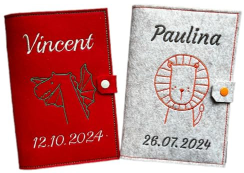 U-Heft Hülle aus Filz | personalisiert | mit Impfpassfach | hochwertig und einzigartig bestickt | vielfältige Motivauswahl | Filzarben zur Auswahl | Schrifttypen| Untersuchungsheft Hülle