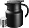 Peelanmall 1L Thermoskanne Kleine Thermoskanne Doppelwandingem Edelstahl Isolierkanne mit Verbrühungsschutz Schwarz Teekanne für Heißen Kaffee und Tee Perfekt für Travel, Zuhause, Büro