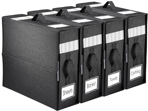 Novelfun 4 Stück Faltbares Bettwäsche Organizer, Leinen Unterbett Aufbewahrungsbox für Bettlaken Queen-Size oder King-Size Bettwäsche Decken Bettdecken - Schwarz