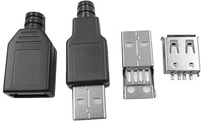 JZK Lot 5 connecteurs USB A mâles monter soi-même, adaptateur jack USB type A 4 broches mâle avec couvercle plastique noir, connecteur USB remplacement pour alimentation DIY, planche à pain, carte PCB