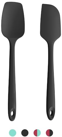 Doosu Silikon Schaber & Löffel, 315℃ hitzebeständig, 2-teilig, Schwarz | Lebensmittelechter Flexibel Gummi-Schüsselspatel, antihaft zum Backen Mischen, Kochlöffel, Rühren Servieren Küchenutensilien