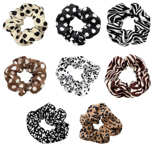 Scrunchies in Pastellfarben, 8-teiliges Set, Mehrfarbige Elastische Haarbänder, Modisches Haargummi-Set, Leopard-Muster Scrunchies für Frauen und Mädchen, Stylischer Haarschmuck