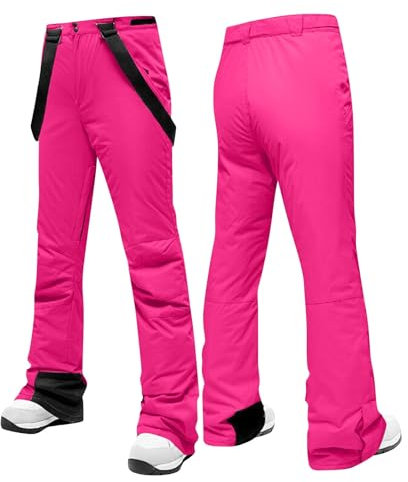 Topassion Skihose Damen Wasserdicht Herren Hosenträger Skihose Winter Thermo Snowboardhose Unisex Gefüttert mit Träger Skihose Baggy Schneehose Latzhose Warme Snowboard Hose Outdoorhose(Hot Pink,L)