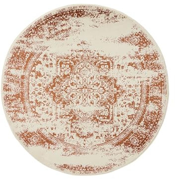 benuta Basic Teppich Suki - Creme/Orange 160 cm Rund - Kunstfaser - Rund & im Style: Vintage, Orient Style - Pflegeleicht für Wohnzimmer Schlafzimmer