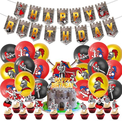 YINcrinx Mittelalterliche Ritter Party Dekorationen, Happy Birthday Banner, Geburtstagskuchen Dekorationen, Geburtstagspartys, Baby Shower, Hochzeiten, Karneval Party Dekorationen
