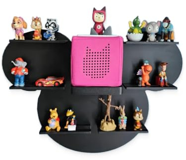 MOLILAND - Sammlervitrine mit Fächern | Maus - schwarz | Audio-Märchenanzeige Toniebox | Perfektes Regal fürs Kinderzimmer | Kinderregal | Kinderzimmer | Hängende Ablage für Zubehör und Spielzeug