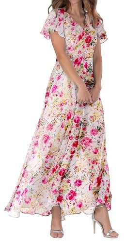 WVONIF Femme Robe De Cocktail Soirée Bal en Dentelle Mousseline Manche Courte Promo Demoiselle Honneur pour Fête Cérémonie Anniversaire Bal Mariage Robes Corset Dress Tendance (1A Rose,L)