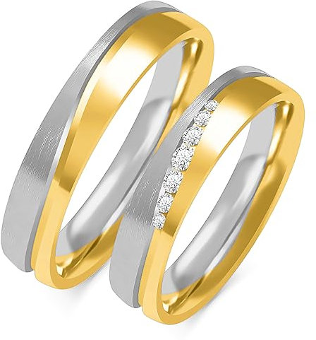 mosa & co. - Trauringe Gold 585 Mehrfarbig 5mm massiv mit 0,123 ct. Diamanten - Modell: Beliora - mit Echtheitszertifikat, Schmuckbox und kostenloser Gravur
