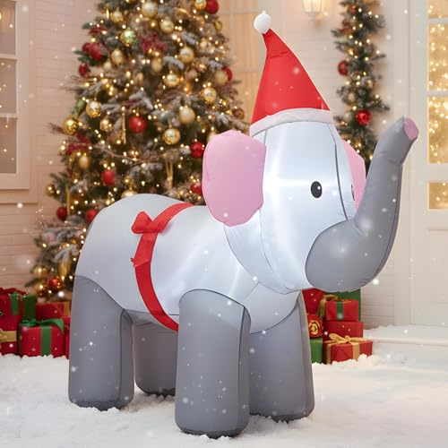 122 cm Weihnachtsdekoration aufblasbarer Babyelefant, Weihnachtsdekoration im Freien mit eingebauten LED-Leuchten für Partys, Gärten und Häuser