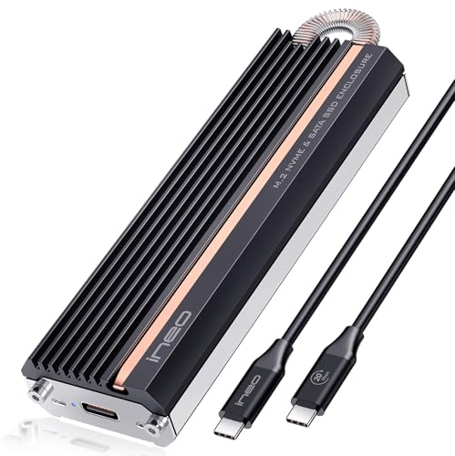 Ineo M.2 NVMe SSD Enclosure, 20Gbps External, Aluminum, Supports M Key & B+M Key, RTL9220DP, Black