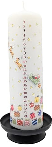 Alison Gardiner Santa's Sleigh Advent Pillar Candle – Unscented Wax Christmas Countdown, 70hr Burn, Handmade in UK – Festive Candle for Table, Mantelpiece & Seasonal Décor