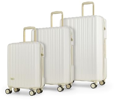 Rock Primrose Set of 3 Hard Shell Suitcases in Cream - Lightweight & Stylish Design, 360 Swivel-Wheels & TSA Combination Lock - Small, Medium, Large