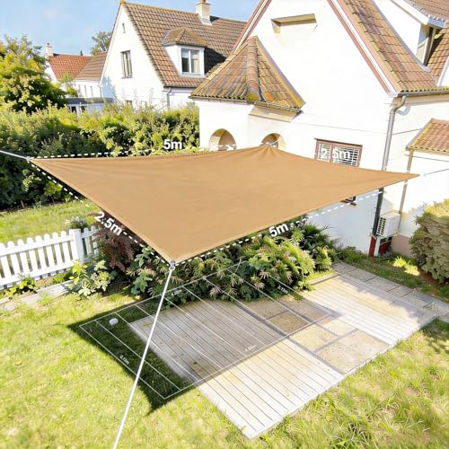 HAIKUS Toldo Vela Rectangular 2.5x5 m, Vela de Sombra 5x2.5 m HDPE, Transpirable, Resistente, 98% Protección Rayos UV para Exterior, Jardín, Terrazas (Arena)