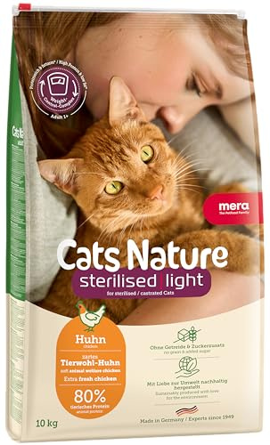 MERA Cats Nature Sterilised Light Huhn 10kg Katzenfutter ohne Getreide | Speziell für sterilisierte & kastrierte Katzen - hochwertige Rezeptur, fettarm, zuckerfrei, hoher Fleischanteil