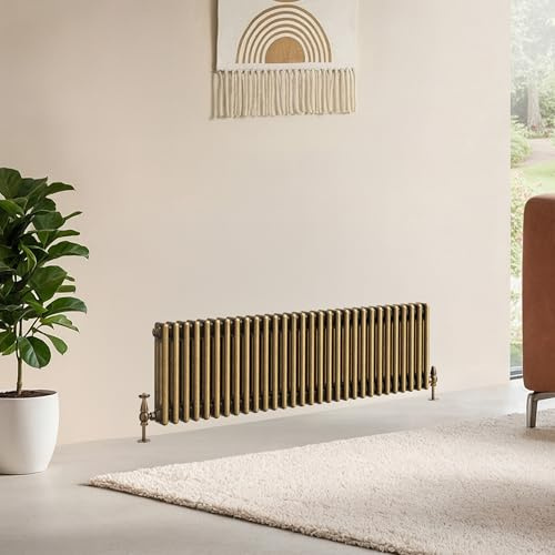 Go Bathrooms Traditional 3 Column Radiator 400x1370mm Brass | Cast iron style horizontal radiator for central heating systems. Features 3 column panels with antique brass finish.