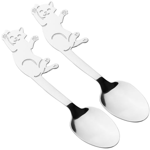 DEARMAMY 2stücke Edelstahl Rührlöffel Hängend Kaffeelöffel Katzenform Küchenlöffel Für Dessert Tee Und Eis Geschirr Für Zuhause Und Restaurant