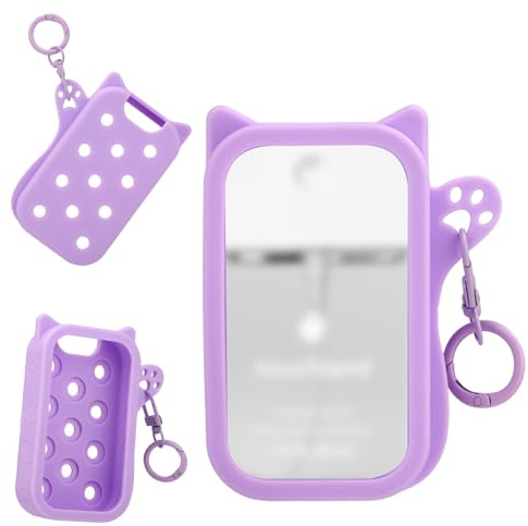 SinbanaSinbana Silicone Case for Touchland Power Mist & Glow Mist 1 fl oz/30ml, Cute Cat Protective Cover Holder Bottle with Keychain Hand Sanitizer Spray Accessories Hole Design No Charm (Purple)