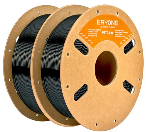 ERYONE PETG Filament 1.75mm +/-0.03mm, 2KG 3D Printer Filament PETG Lite, 1KG/Spool, 2 Packs, Schwarz