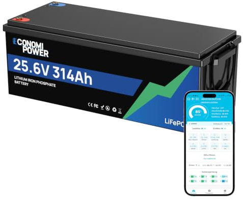 EconomiPower LiFePO4 Batterie 24V 300Ah 7680Wh, 200A BMS, Max 15.000 Ladezyklen, 24V Lithiumbatterie für Wohnmobile, Solaranlagen, Trolling-Motoren und Schiffsanwendungen