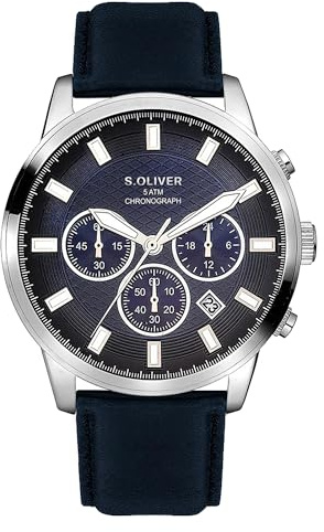 s.Oliver Herrenuhr - 44 mm - analoge Armbanduhr mit Quarzwerk - Chronograph & 3 Zeiger - hoher 5 ATM wasserdicht - Kratzfest