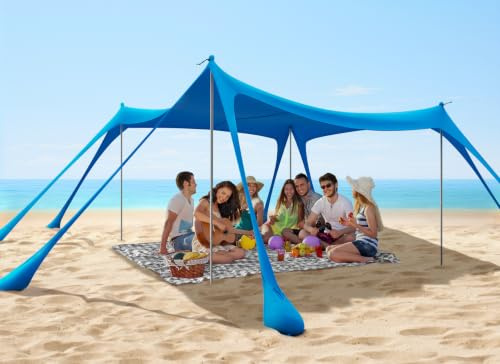 Acemall Tenda da Spiaggia Portatile Tents, Grande Tenda Mare Spiaggia UPF50+ Tenda Della Spiaggia di con 4 Pali, Pala, Picchetti e Borsa per il Trasporto per Campeggio, Pesca, 3x 3x 2M