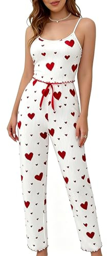 Women’s 2-Piece Heart Print Pajama Set – Sleeveless Cami Top & High Waist Pants, Soft, Comfortable Pjs for Women Sets Sleepwear & Loungewear for Home & Gifts (UK, Alpha, XL, Regular, Regular, Black)