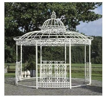 L'Héritier Du Temps Grande Tonnelle Kiosque de Jardin Pergola Abris Rond Gloriette en Fer Forgé et Fonte Blanc 340x370x370cm