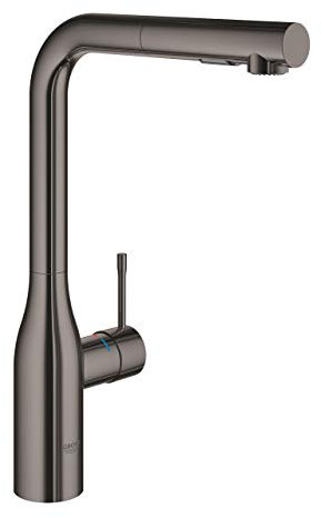 GROHE Essence, Küchenarmatur 2 Strahlarten (Wasserhahn Küche, ausziehbare Brause, 360° schwenkbar, wassersparend dank variabler Mengenbegrenzung, einfache Spülbecken-Montage), anthrazit, 30270A00