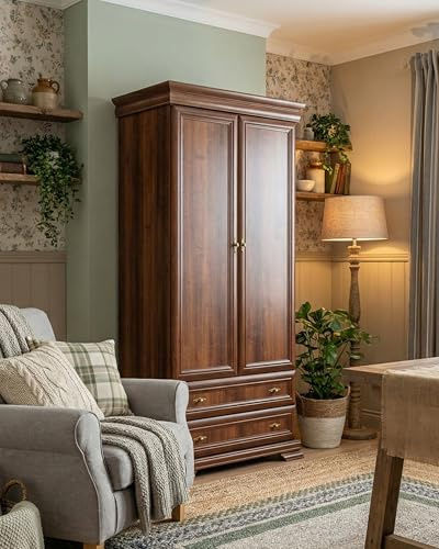 Steiner Shopping Drehtürenschrank Sentis 15 in Dunkelbraun I 193 x 88 x 49 cm I Kleiderschrank mit 2 Türen & 2 Schubladen I Landhausstil mit Kleiderstange & ABS-Kanten
