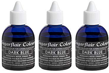 3 x Sugarflair DARK BLUE Edible Food Colour Liquid Airbrushing Cake Decorating