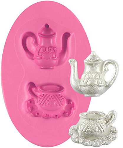 musykrafties Mini théière et tasse à thé et soucoupe Moule en silicone pour pâte à sucre, décoration de gâteau, résine, argile polymère, cire, savon, projets d'artisanat