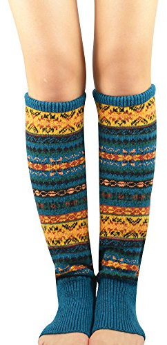 Durio Stulpen Damen Lange Winter Beinwärmer Gestrickt Verdicken Beinstulpen Böhmen Blau