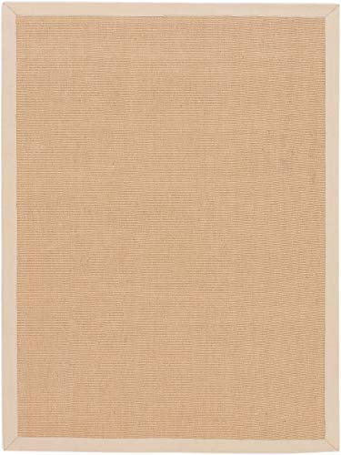 carpetfine Sisalteppich Naturfarbe 80x150 cm handgewebt mit Bordüre aus Baumwolle in Beige | Rutschfester Flachgewebeteppich Uni aus Naturfasern für Wohnzimmer, Schlafzimmer
