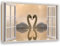 Feeby - Wandbilder Wohnzimmer 120x80 cm, Deko Paneel Bilder, Bilder für Schlafzimmer, Echter Gemalter Effekt, Moderne Wanddeko, Gemälde - Fensterblick, Schwäne - Rosa