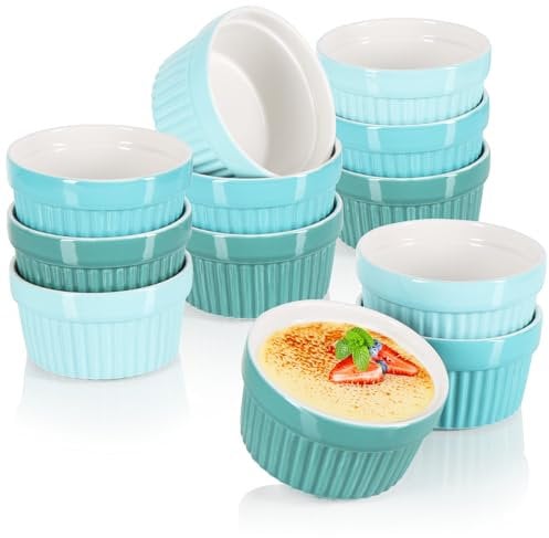 COM-FOUR® 12x moules à soufflé - bols en céramique crème brûlée - moules allant au four - bol à dessert et moules à pâtisserie pour p. Ex. Aileron de ragoût - dans différentes nuances de vert