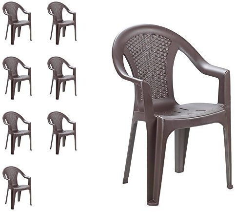 FineHome 8er Set Gartenstuhl Stapelstuhl Bistrostuhl Gartensessel Balkonmöbel Gartenmöbel Mokka stapelbar Rattan-Optik