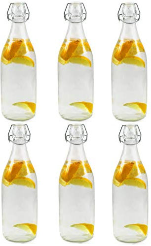 Chef-hub 1L Clear Glass POP Bottle Swing FLIP TOP LID for Beer, Wine, Juice, Water ETC x6